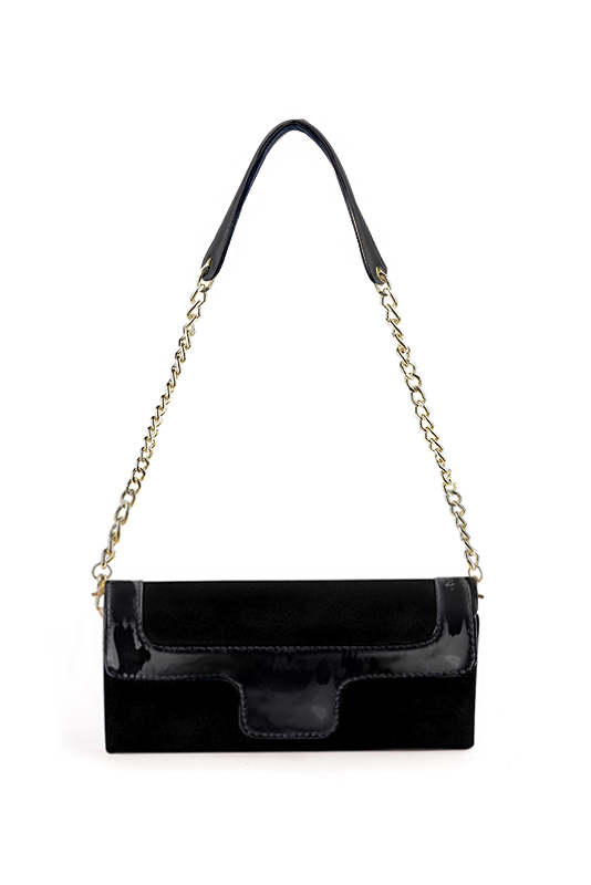 Women's matt black and gloss black luxurious elegant clutch for ceremonies, weddings and evenings out. - Top view